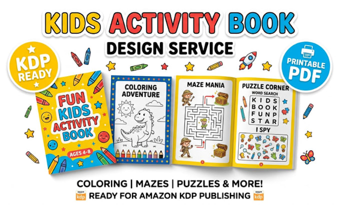 design kids activity book interior for amazon KDP publishing