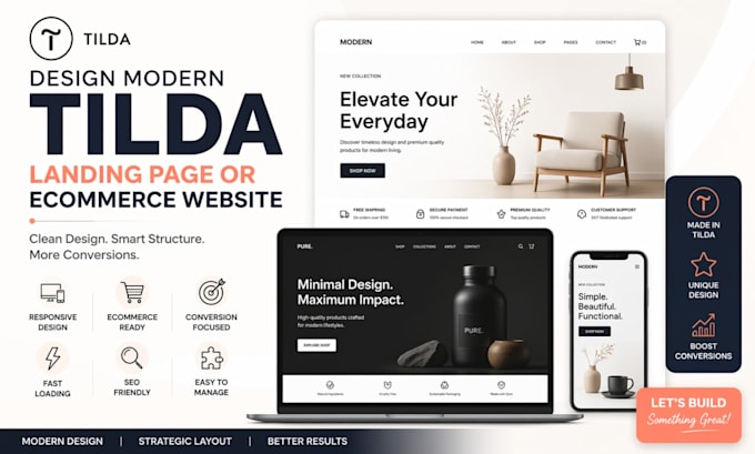 design modern tilda landing page or ecommerce website