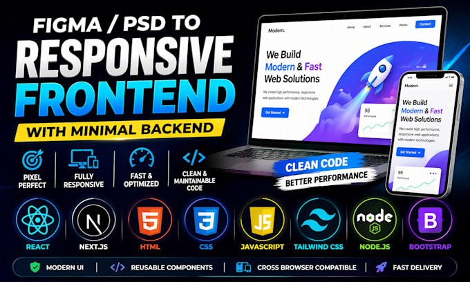 convert figma or PSD into a responsive frontend interface with minimal backend