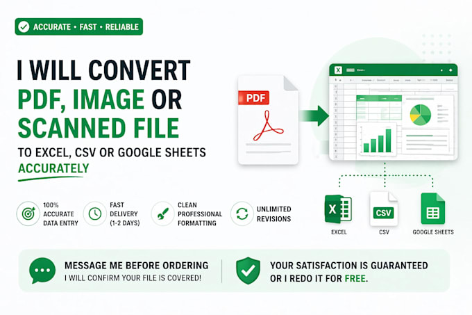 convert PDF, image or scanned file to excel, CSV or google sheets accurately