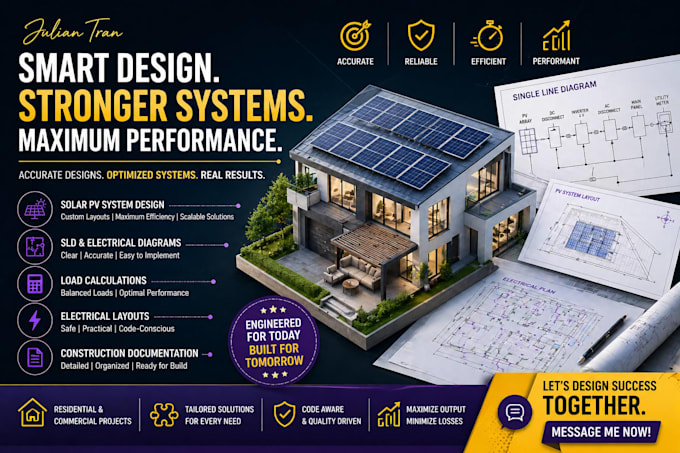 develop solar pv system design, power distribution and electrical plan