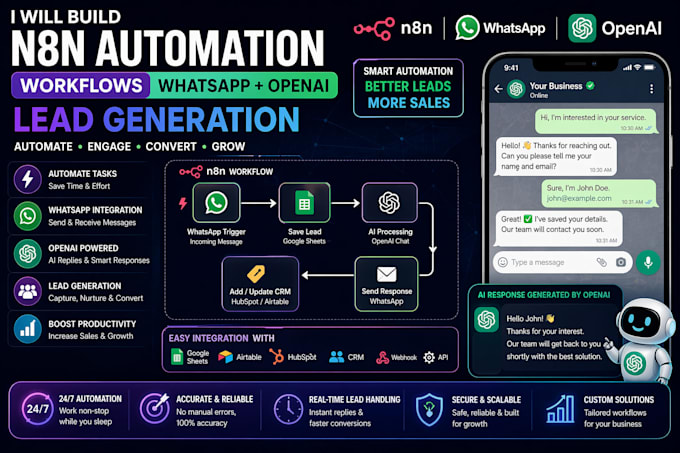 build lead generation n8n automation workflows whatsapp openai