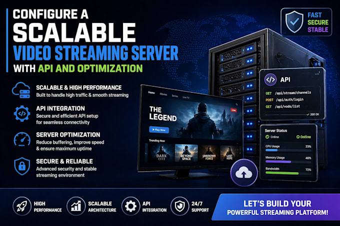 configure a scalable video streaming server with api and optimization