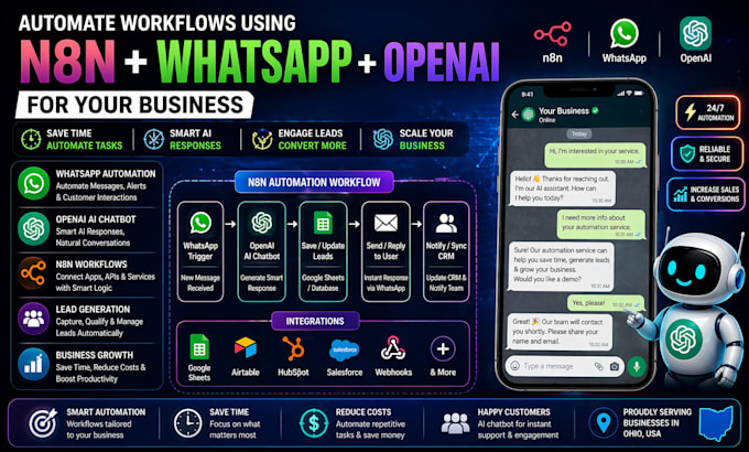 automate workflows using n8n whatsapp openai for business