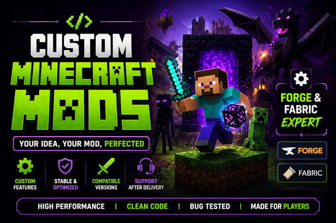 create custom minecraft forge or fabric mods professionally for minecraft mod