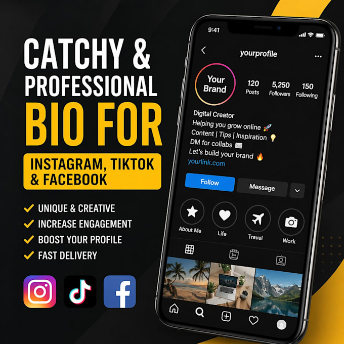 create a catchy instagram tiktok or facebook bio