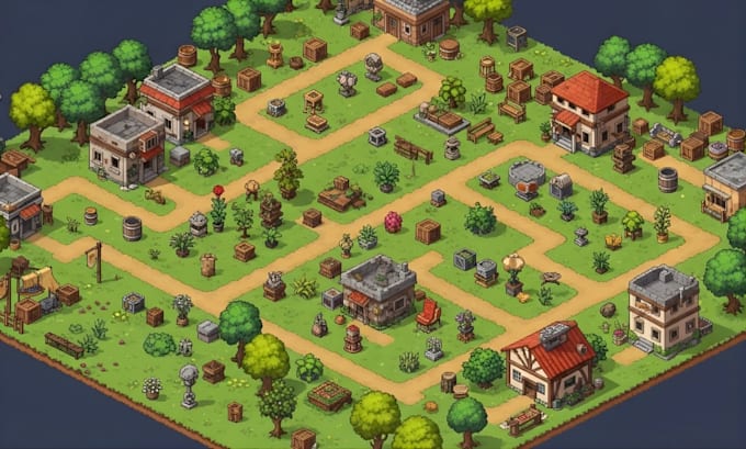 Isometric game map isometric tileset isometric tilemap pixel art game ...