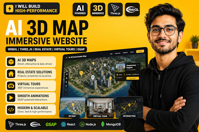 create ai 3d map immersive website webgl threejs real estate virtual tours gsap