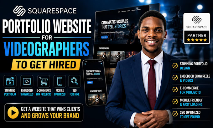 build a squarespace portfolio website for videographers to get hired