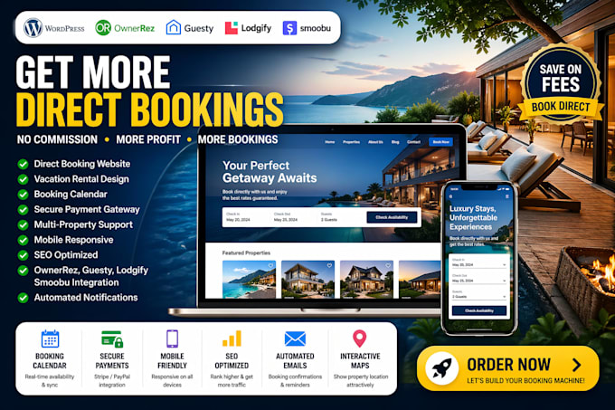 create direct booking website vacation rental website, short term rental website