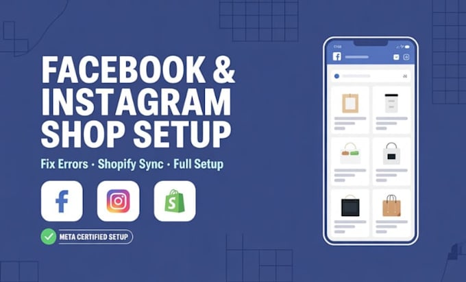 setup facebook shop, instagram shop, fix social media shops, sync shopify