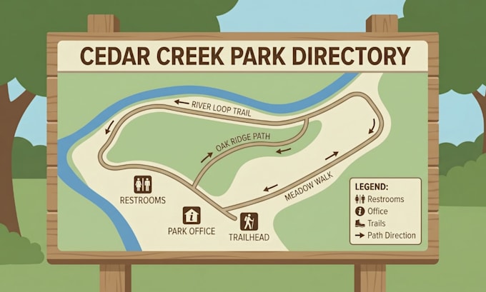 vector map rv park map site plan, location campground map, business guide map