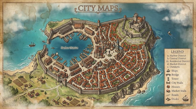 create dnd battle fantasy world map rpg game map illustration custom map design
