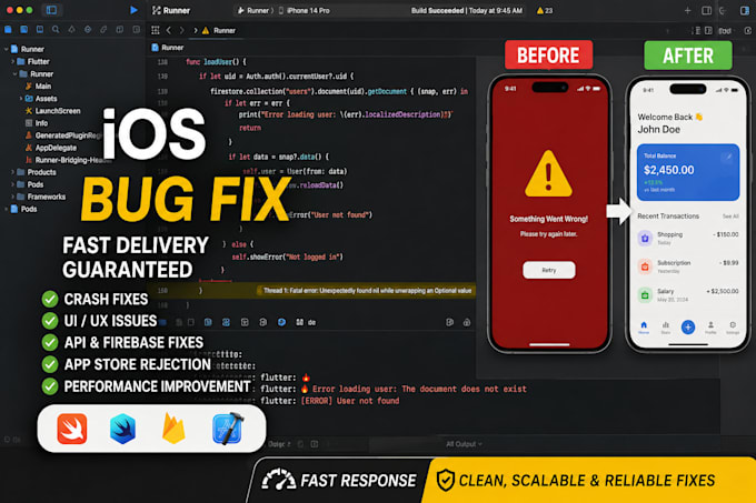 provide professional ios bug fixing service fast delivery guaranteed