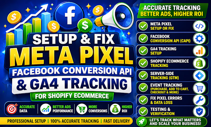 setup fix meta pixel facebook conversion API shopify ecommerce ga4 tracking