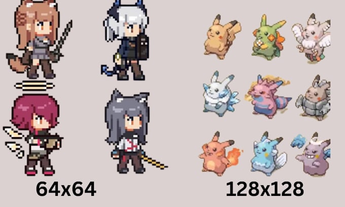 high quality 8 bit 16 bit pixel art character, animations sprite sheets game art
