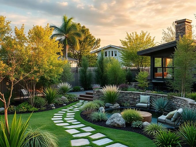 a harmonious landscape backyard design as a landscape architect