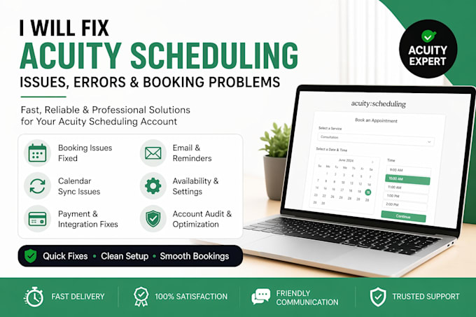 fix acuity scheduling issues, errors, and booking problems