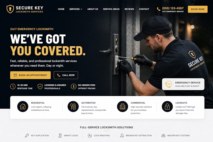 design squarespace locksmith website emergency locksmith service booking site