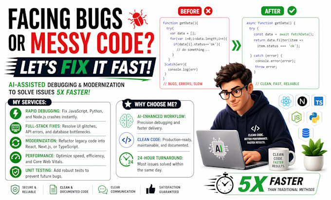 debug javascript, python, or fix any website  coding issue fast with ai
