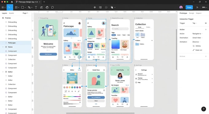 design app UI UX in figma with prototype