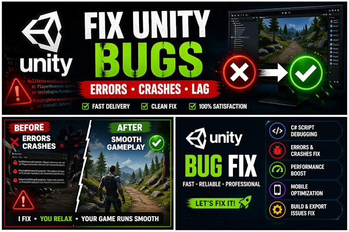 fix bugs and reskin unity games according to your needs