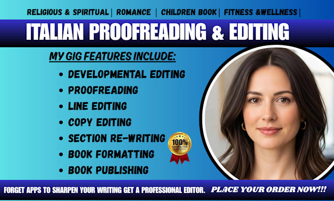 provide italian proofreading, developmental editing and book formatting