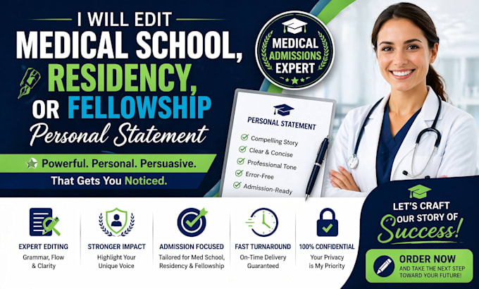 edit medical school, residency, or fellowship personal statement