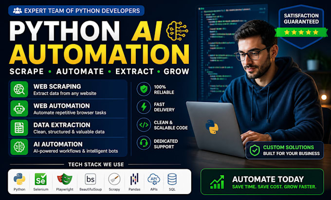 build python ai automation, web scraping bot, web automation and data extraction