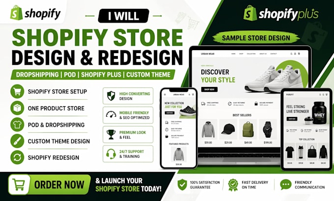 design redesign shopify plus website dropshipping store pod custom theme design