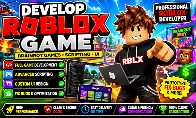 develop full roblox game, brainrot roblox game, roblox scripting and roblox ui