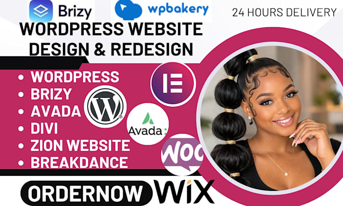 design wordpress website using elementor pro avada brizy breakdance wpbakery seo