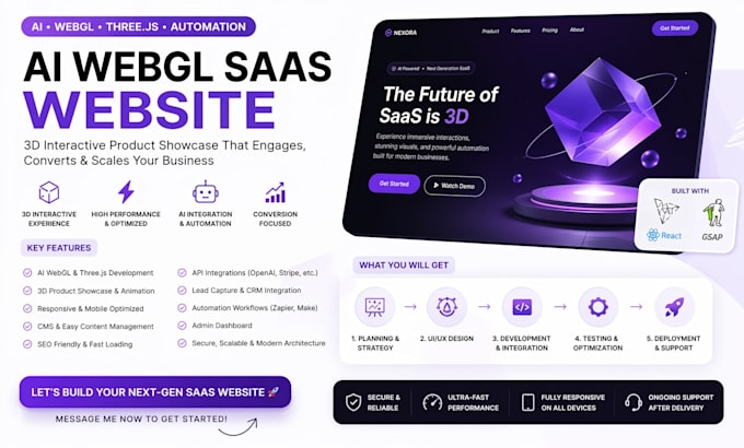 create ai webgl saas website 3d interactive product showcase threejs automation