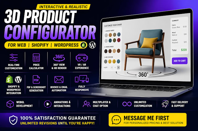 setup a 3d product configurator for the website, web app