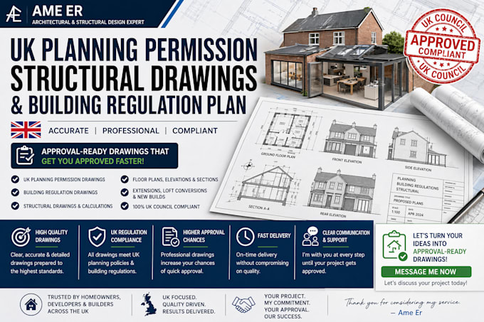 Draw uk planning permission structural drawings and building regulation ...
