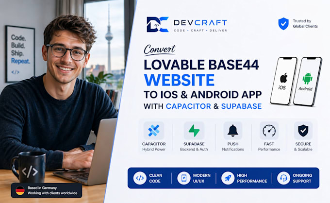 convert lovable base44 website to ios and android app with capacitor supabase