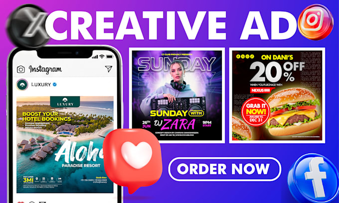 design facebook ad creative, meta ads, instagram post and carousel design