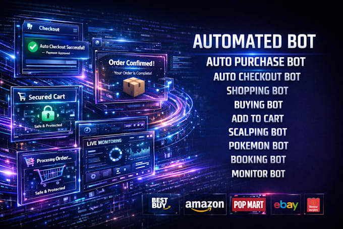 develop auto purchase bot, target bot, popmart bot, pokemon bot