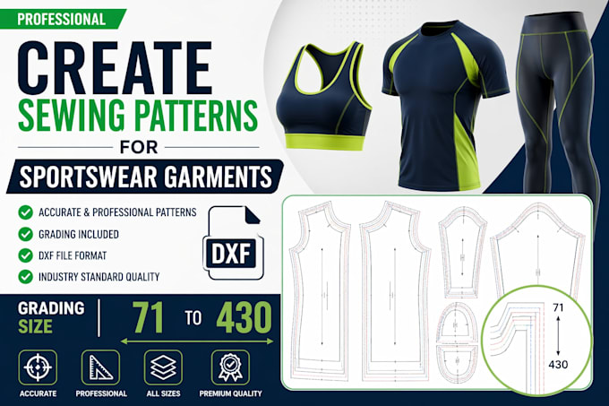 create sewing patterns for sportswear garments grading dxf