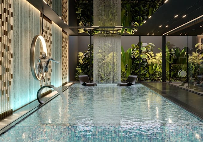 turn basement into beautiful usable space,3dluxury pool basement,interior render