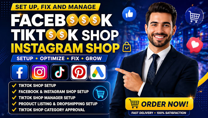 setup USA tiktok shop, facebook shop setup and instagram shop optimization