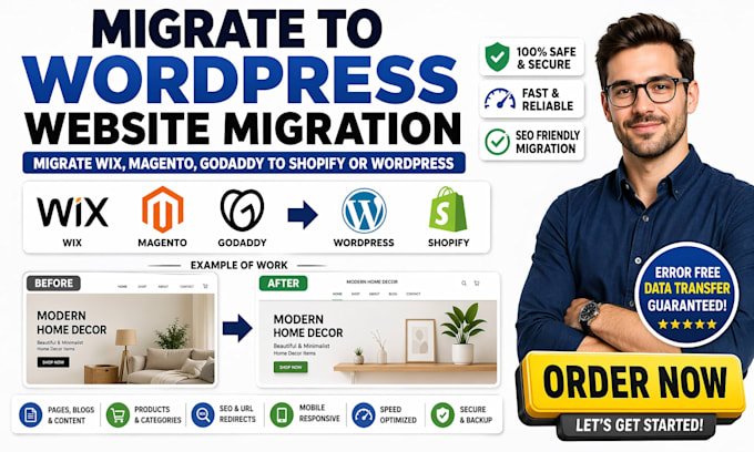 migrate to wordpress website migration migrate wix magento godaddy to shopify