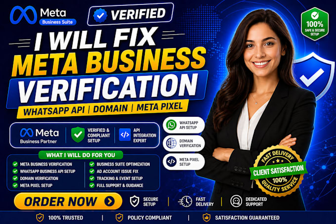 fix meta business verification, whatsapp API setup, domain and meta pixel issues