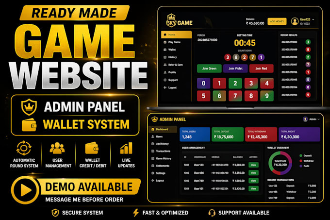 provide ready made nodejs gaming website with admin panel