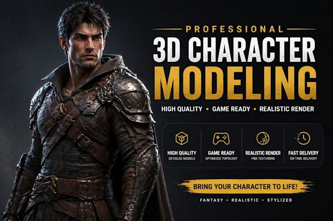create 3d character modelling, 3d game character, low poly model, 3d print