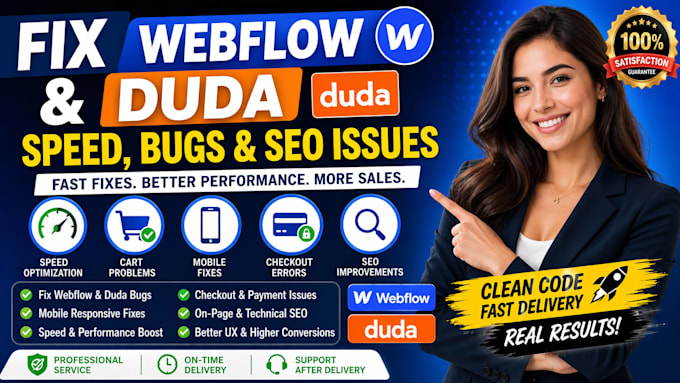 fix webflow duda speed bug mobile checkout error seo issue cart problem