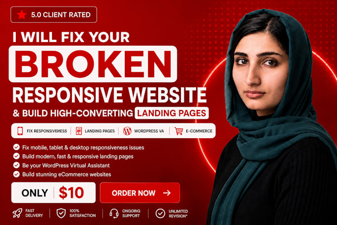 fix your broken responsive website in code or wordpress for 10 dollors
