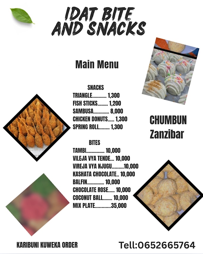 design a professional african restaurant food menu