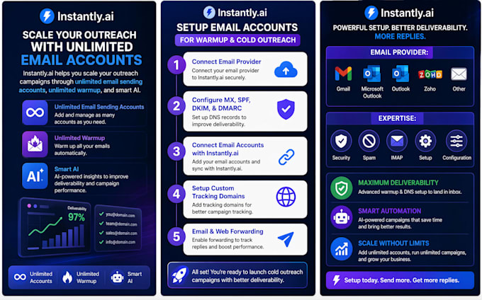 setup email accounts in instantly ai for warmup and cold outreach