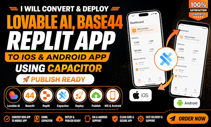 convert deploy lovable ai base44 replit app to ios android app capacitor publis